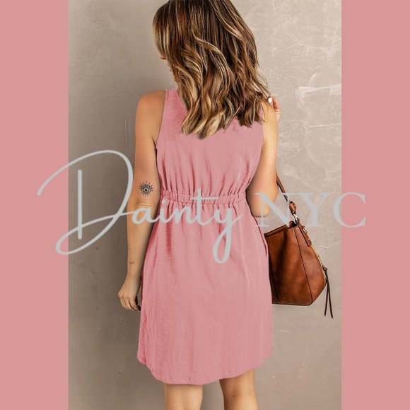 Casual Everyday Button Mini Dress Pink - Picture 6 of 14